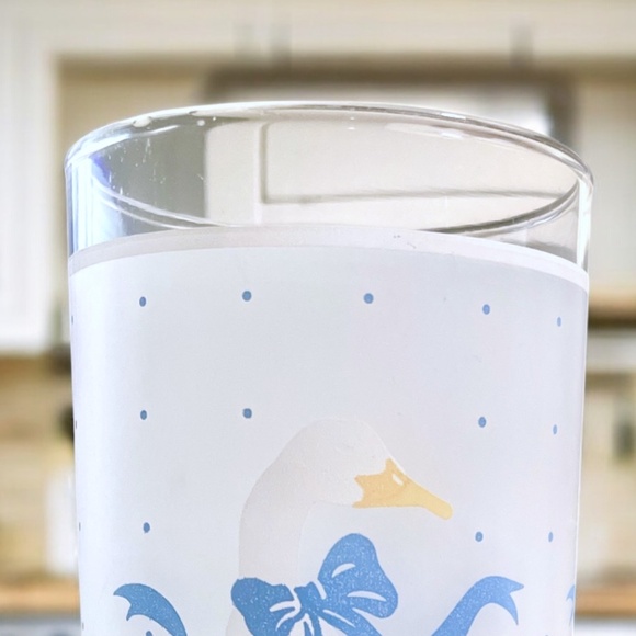 Set 4 Libby Frosted Drinking Glasses Cottagecore Goose Duck Blue Ribbons VTG 6" - Picture 10 of 13
